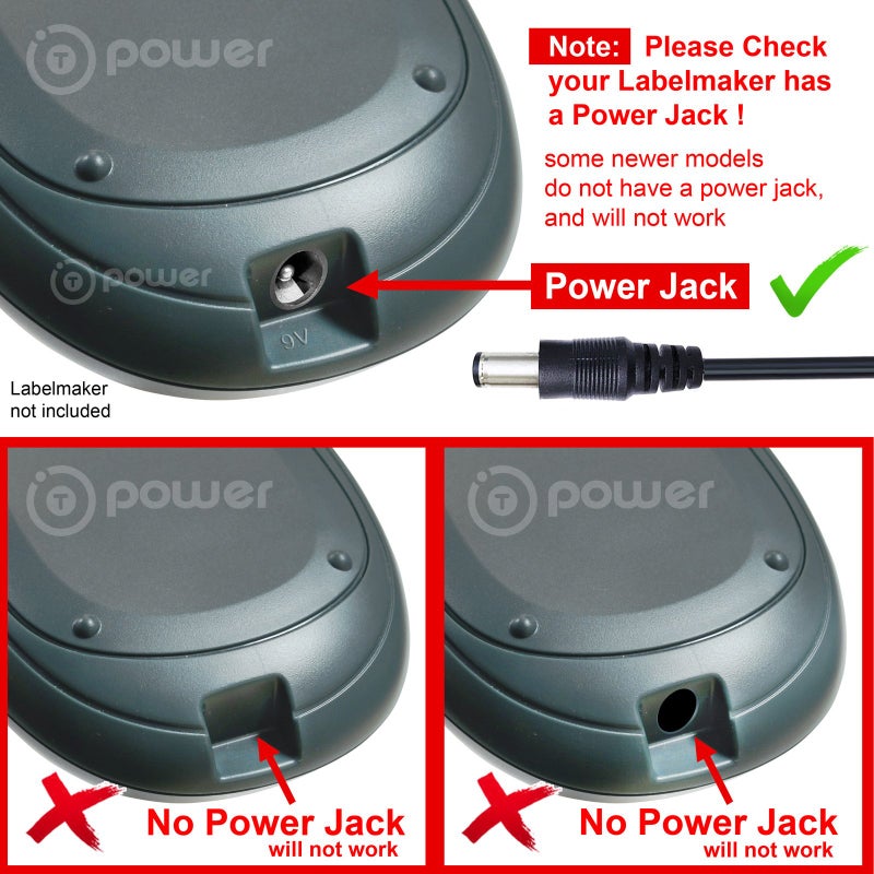 T POWER محول تي باور 9 فولت تيار متردد مستمر لطابعة دايمو ليترا تاج بلس M-160 LT-100H LT-100T DYMO LabelManager L LM-500TS LM210 LM-500TS LabelMANAGER, LabelPOINT, RhinoPro, سلسلة ليترا تاج بلس شاحن طاقة - Image 4